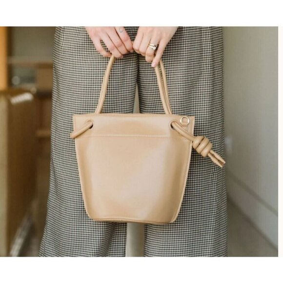 MELIE BIANCO Miriam vegan leather top handle bucket satchel crossbody - Tan - Picture 9 of 9